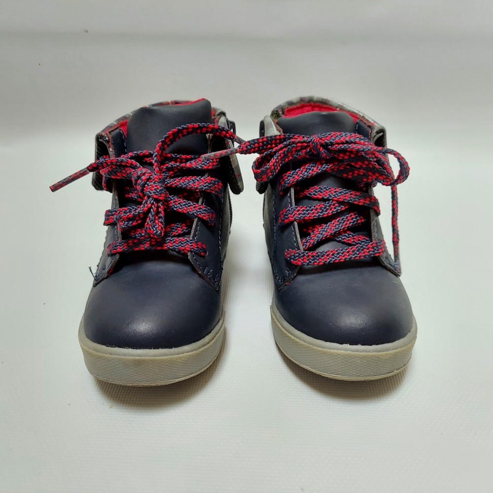 Disney Boys Mickey Mouse Boots Size 9 Navy Blue Preppy Plaid Trim Side Zip - Picture 2 of 11